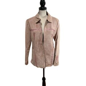 BOGO New Pink suede zip Vintage large jacket retro 70’s pink crochet lined